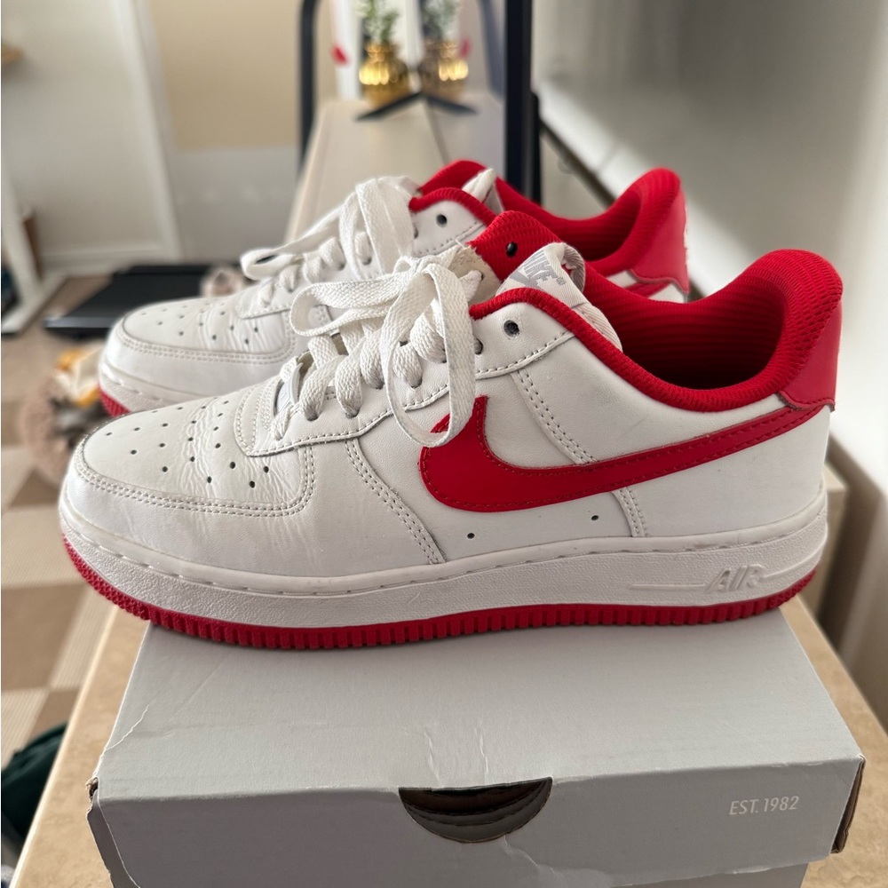 Nike Air Force 1 White and Red Shoes